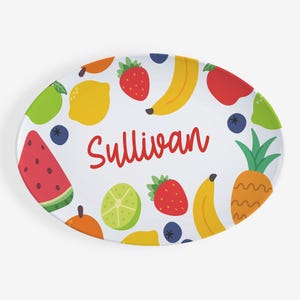 Personalized Summer Fruit Platter - Custom 10&quot; Polymer Name Platter - Picnic Kids Dish - Unbreakable BPA-Free Tray - Fruit Gift Idea