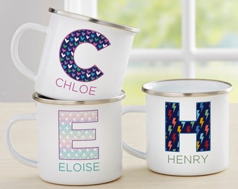 Pop Pattern Personalized Kids Enamel Mug, Personalized Kitchenware, Personalized Gift for Kids