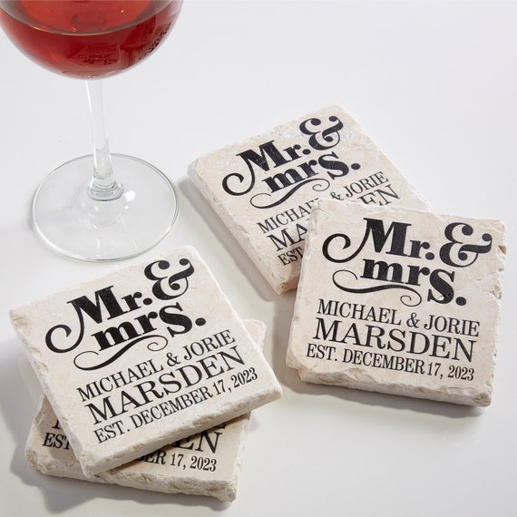 Mr. & Mrs. Personalized Stone Coaster Set, Wedding Gifts, Gifts