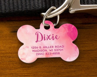 Bone Watercolor Personalized Dog ID Tag, Gifts for Dogs, Dog Tag, Dog Accessories, Pet Tag, Gift for Cat, Cat Tag