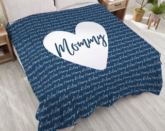 Family Heart Personalized Fleece Blanket, Gifts for Her, Mother's Day Gift, Gifts for Mom, Personalized Blanket, Gifts for Grandma