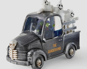 Personalized Witch & Ghost Lighted Swirl Halloween Truck – Custom LED Glitter Halloween Decor – Spooky Truck Keepsake