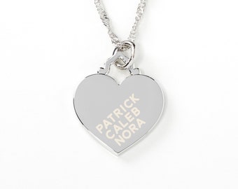 Engraved Heart Necklace – Stainless Steel – Personalized Children's Names – Mother's Day Gift