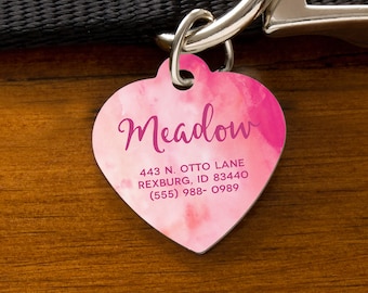 Heart Watercolor Personalized Dog ID Tag, Gifts for Dogs, Dog Tag, Dog Accessories, Pet Tag, Cat Tag
