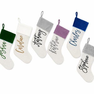 Personalized Scripty Name Christmas Stocking – Velvet or Faux Fur Cuff Holiday Decor