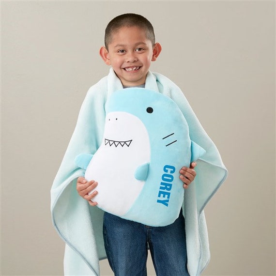 Personalized Plush Shark Pillow With Blanket Set Kids Plush Animals Kids Birthday Gift Stuffed Shark Toy Nautical Theme Toys Etsy