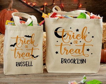 Halloween Trick or Treat Personalized Canvas Tote Bag, Personalized Trick or Treat Bags, Personalized Halloween Bags, Custom Halloween