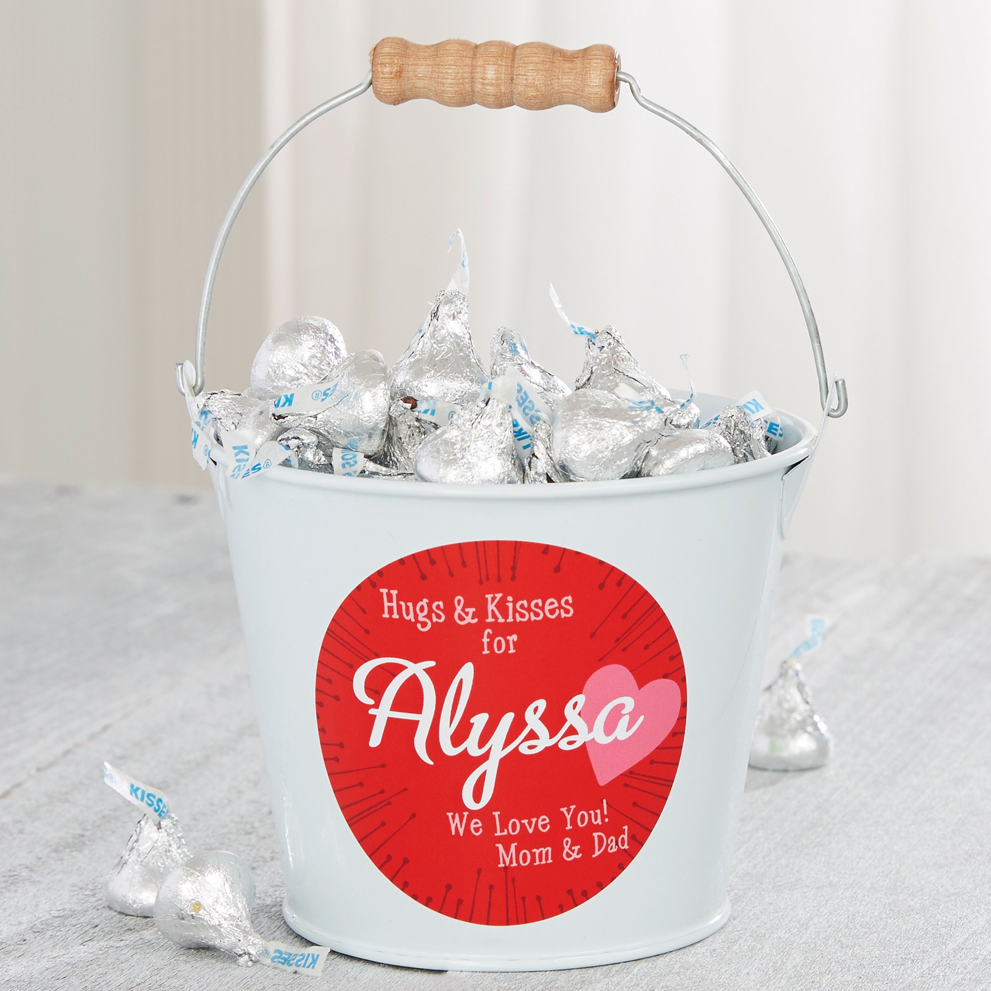 Hugs & Kisses Personalized Treat Bucket, Romantic Gifts, Custom Valentine's  Day Gifts, Valentine's Day Gifts for Kids 