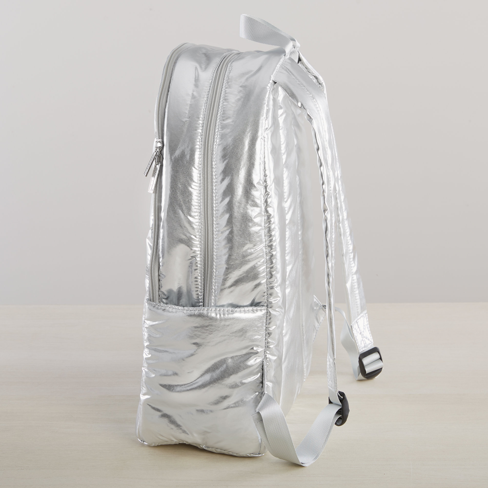 Metallic Silver Embroidered Puffer Backpack, School Bag  display picture 3