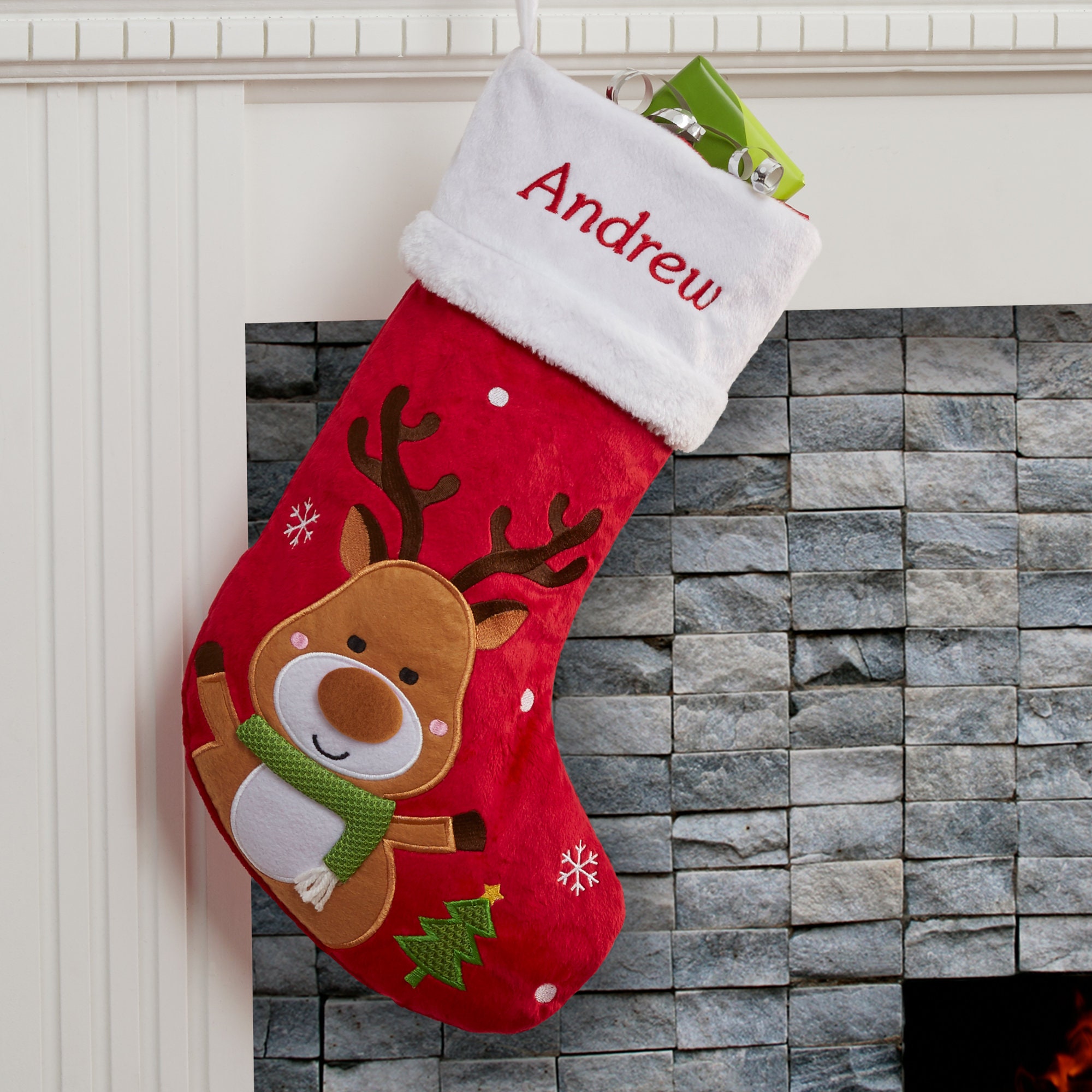 Set of 3 Felt Christmas Stockings Red with White Cuff - Ruby Lane