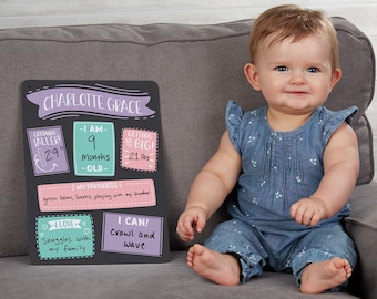 Personalized Baby Milestone Dry Erase Board – Custom Monthly Baby Sign – First Year Photo Prop