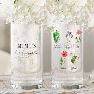 Birth Month Flowers Personalized Cylinder Glass Vase, Custom Flower Vase, Mother's Day Gift, Gift for Mom, Personalized Gifts for Mom