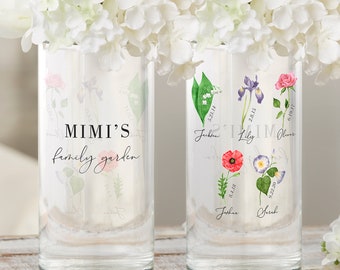 Birth Month Flowers Personalized Cylinder Glass Vase, Custom Flower Vase, Mother's Day Gift, Gift for Mom, Personalized Gifts for Mom