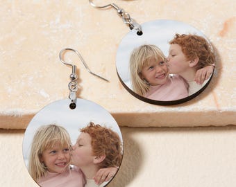 Personalized Photo Round Dangle Earrings - Custom Picture Earrings Gift for Her - Mother's Day Jewelry Idea - Lightweight Drop Earrings
