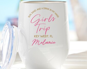 Girls Trip Personalized Stainless Insulated Wine Cup, Wine Glass, Stainless Steel, Wine Chiller, Travel Cup, Travel Glass, Summer