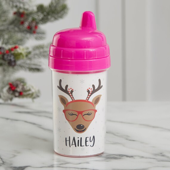 Build Your Own Reindeer Personalized Toddler 10oz Sippy Cup Pink