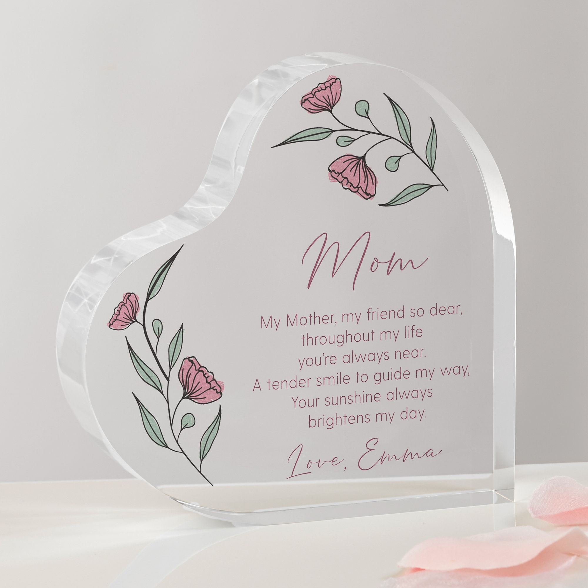 Floral Message For Mom Personalized Heart Keepsake, Mother's Day Gifts