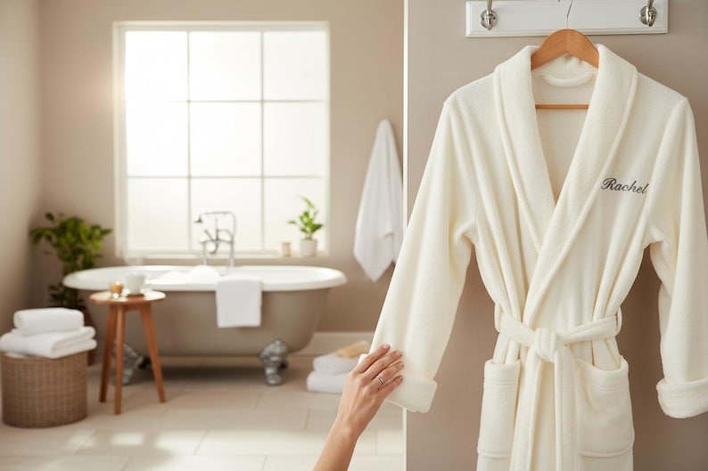 Personalized White Fleece Robe for Women – Embroidered Short Spa Bathrobe – Bridal Getting Ready Robe – Cozy Lounge Robe image 7
