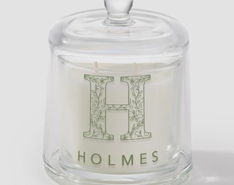 Personalized Floral Initial Cloche Candle – Custom Family Name Candle – Housewarming Gift for Home Decor