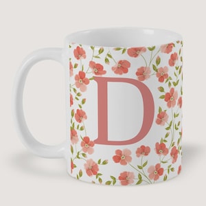 Flowery Initial Personalized Coffee Mug - Floral Monogram Gift for Her - Spring Tea Mug or Holiday Cocoa Cup for All Ages -