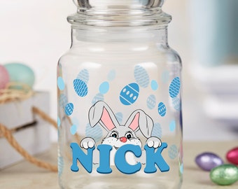 Bunny Love Personalized Glass Easter Candy Jar, Treat Jar, Easter Jar, Easter Bunny, Easter Glass Jar, Easter Decor, Easter Home Decor