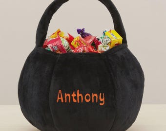 Embroidered Black Plush Halloween Treat Bag – Trick or Treat Bag – Halloween Bags – Easter Basket – Kids Bag – Candy Basket