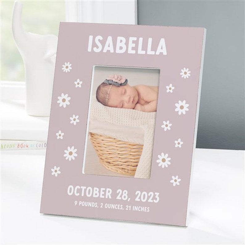 Retro Daisy Personalized Baby Picture Frame, Baby Frame, Newborn ...