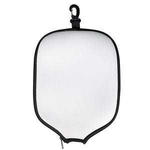 May include: White blank paddle with a black zipper and a black clip at the top. The paddle is made of a soft, flexible material.