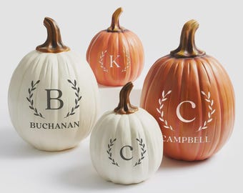 Personalized Monogram Pumpkins – Laurel Initial Fall Halloween Decor