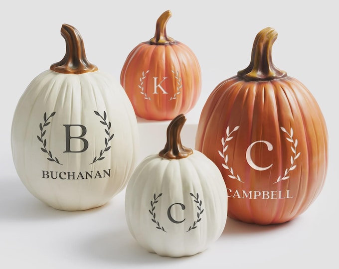 Personalized Monogram Pumpkins – Laurel Initial Fall Halloween Decor