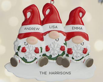 Personalized Gnome Family Christmas Ornament – Handcrafted Resin Holiday Keepsake