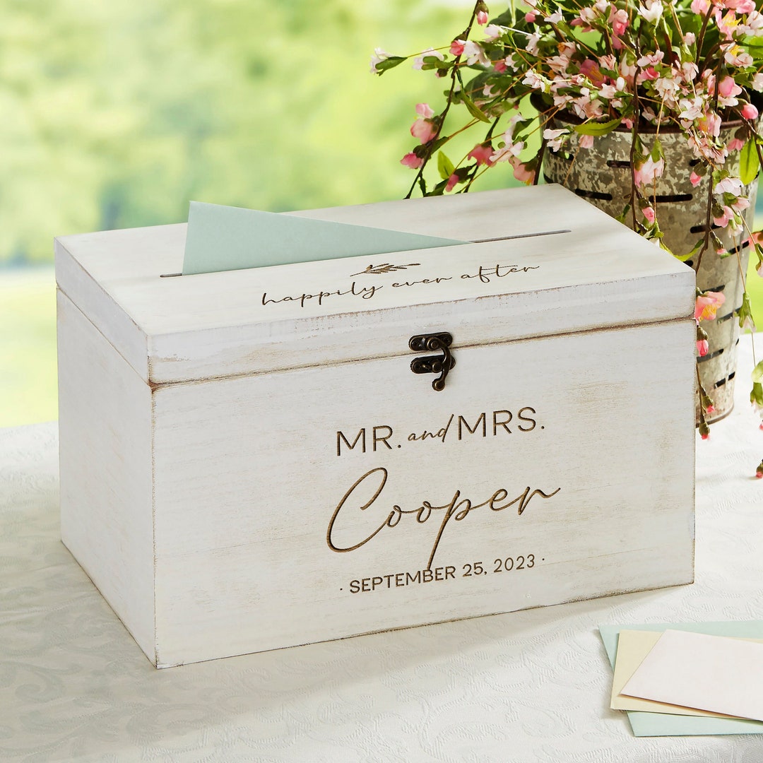 Rustic Wedding Card Box - Whitewashed Wood Card Cards Holder w