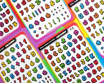 Rainbow Bubble Letters and Numbers Sticker Sheets, Small Alphabet Stickers, Vinyl Deco Stickers, Journaling, Scrapbooking, Bullet Journaling