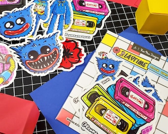 Playtime Die Cut Stickers, Poppy Playtime Huggy Wuggy Stickers for Bottle Laptop, Scary Cute Monster Horror Gamer Gift, Video Game Stickers