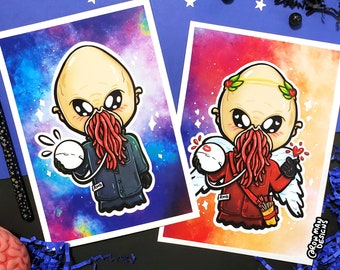 Cute Ood Galaxy Art Prints, Doctor Who Inspired Art, Cute Alien Sci-Fi Wall Art Decor, Sci-Fi Lover Gift for Whovians