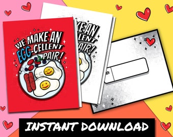 Eggcellent Pair Printable Love Card, Funny Egg Valentine Card, Punny Valentine Funny Anniversary, Valentine's Day Card, Love & Friendship