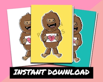 Cute Sasquatch Love Printable Card, Rare Love Printable Love Valentine Anniversary Card, Cute Bigfoot Valentine Gifts, Love & Friendship
