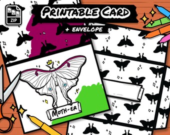 Luna MOTHer's Day Card Coloring Activity, Printable Moth Card, Queen Moth Mom Birthday Card, Luna Moth Lover, DIY iPad Coloring