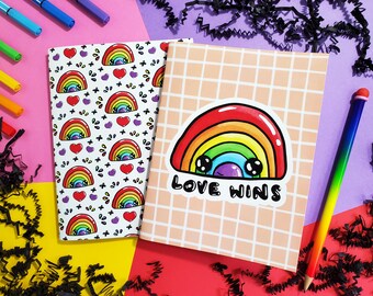 Rainbow Pride Notebooks, Self Love Handmade Notebook, Colorful Journal Rainbow Love Wins LGBTQ Pride, Positive Vibes, Journaling Gift