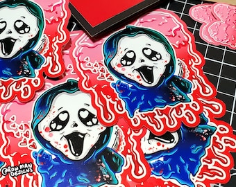 Scream Cute Ghostface Sticker, Killer Love Ghostface Sticker, Cute Scary Movie Horror Scream Sticker, Love Slasher Gift for Horror Fans