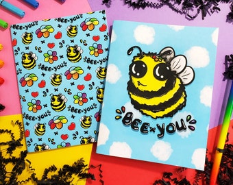 Bee You Rainbow Flower Notebooks, Self Love Handmade Notebook, Colorful Journal Rainbow LGBTQ Pride, Positive Affirmation, Journaling Gift