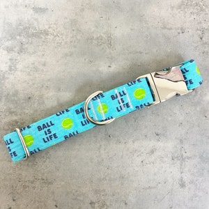 Ball is Life Dog Collar, Blue Dog Collar, Tennis Ball Dog Collar