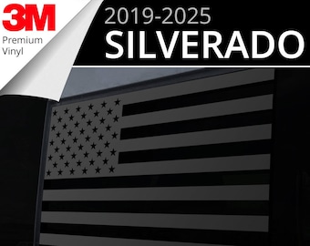 2019-2025 Chevy Silverado y GMC Sierra Ventana central trasera Calcomanía de bandera estadounidense 2020 2021 2022 2023 2024