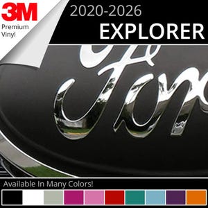 May include: Black car emblem with chrome "Ford Explorer" lettering. The image includes the text "2020-2026" and "Available In Many Colors!" The 3M Premium Vinyl logo is in the upper left corner.