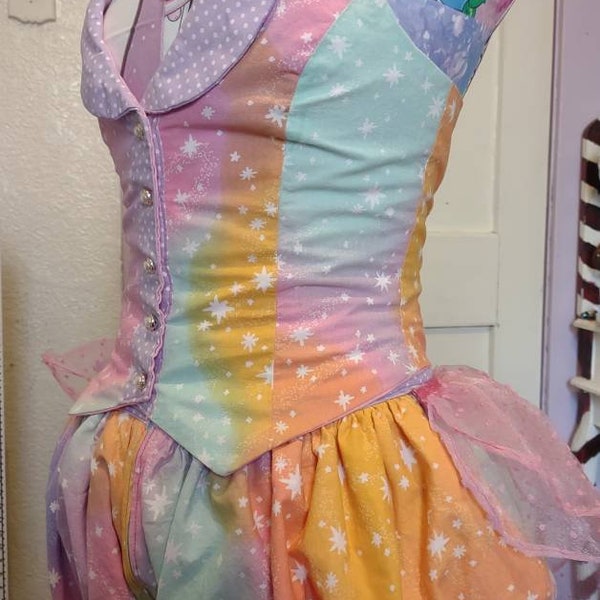 Super sweet ouji coord - pastel rainbow gradient shorts and vest with buttcape - lolita fashion jfashion pastel outfit top bottom