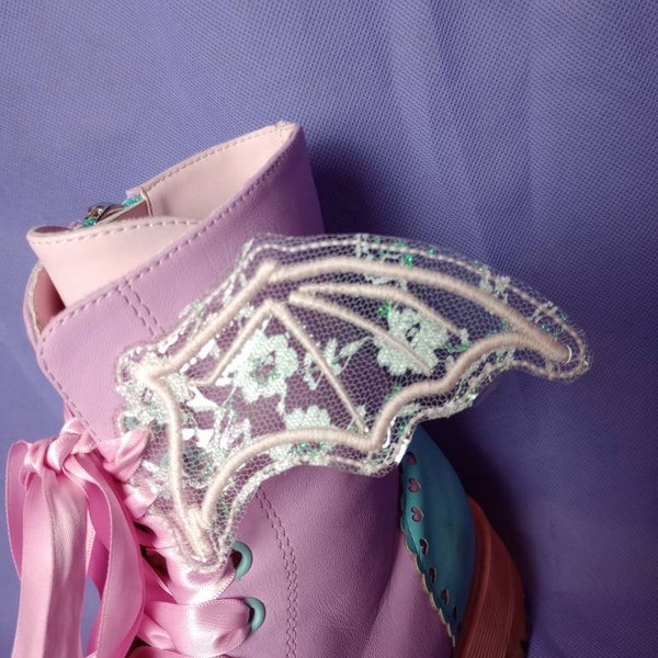 Custom color bat wings for boots | lace  black pastel unisex |  egl Lolita fashion ouji j-fashion goth alternative
