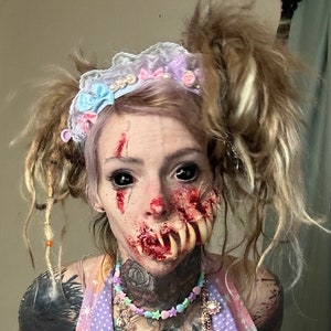 Reusable creepy clown prosthetic with teeth custom skin tone