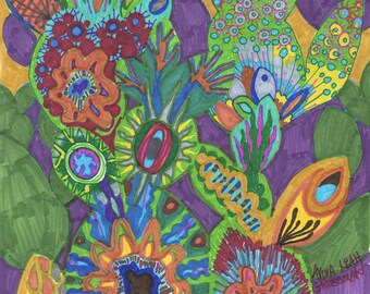 Succulent Medley Original Marker Drawing - Digital Print - garden, plants, landscape, nature, art, surreal, fantasy, illustration, quirky