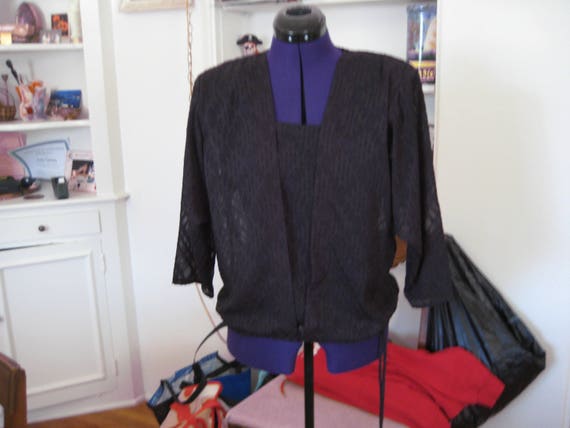 1980's Polyester top/ Black 1980's top/Sheer - image 1
