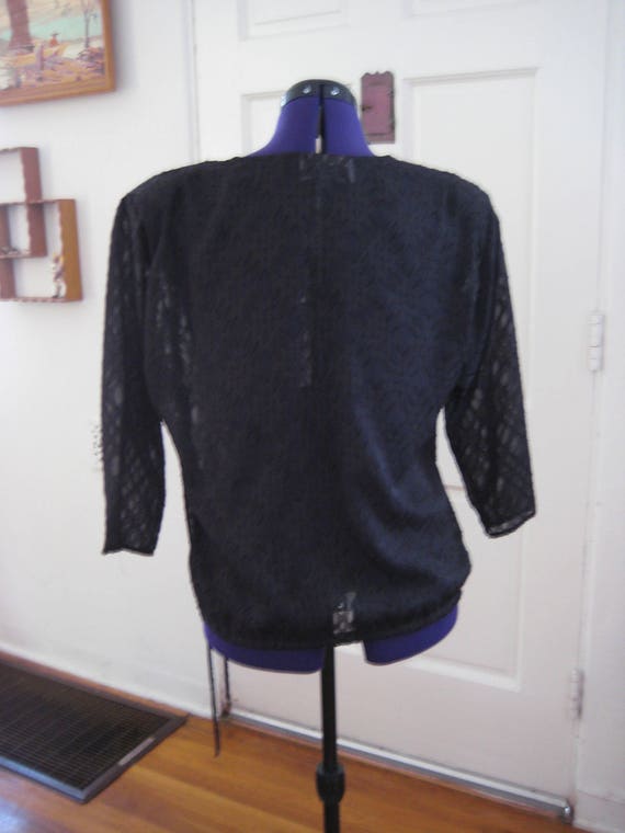 1980's Polyester top/ Black 1980's top/Sheer - image 2